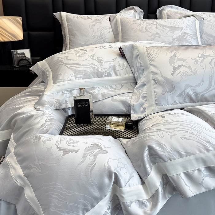 91家纺网 家纺一手货源 找家纺 2025新品床上用品高端A类100支天丝棉贡缎提花四件套全棉纯棉长绒棉夏季轻奢真丝全工艺 南溪-银衫灰