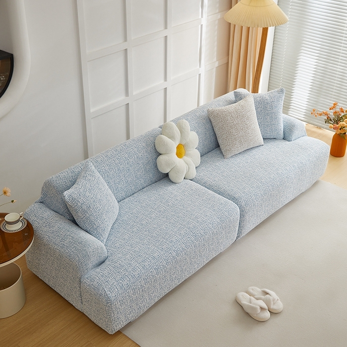 91家纺网 家纺一手货源 找家纺 丝绮鹿 2025新款竹节雪尼尔沙发套松紧款（大三人图）  迷雾蓝