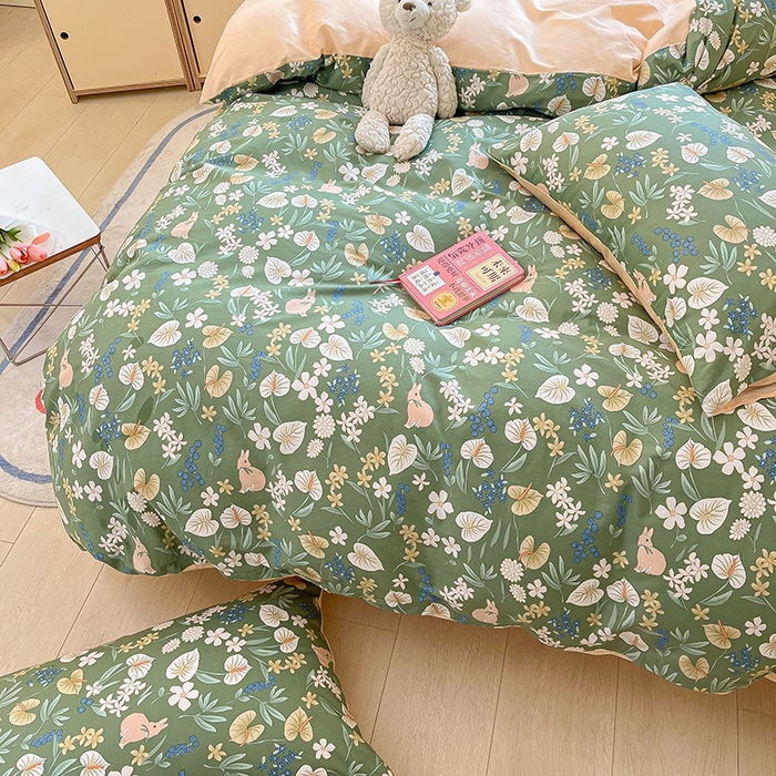 91家纺网 家纺一手货源 找家纺 琪格格 2025春夏新款全棉纯棉40S13372小清新四件套 闲庭花开