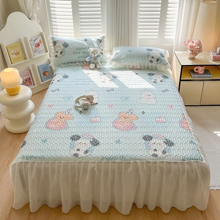 慕澄2025新款小清新印花凉感丝花床裙款乳胶凉席 嘟嘟旺仔