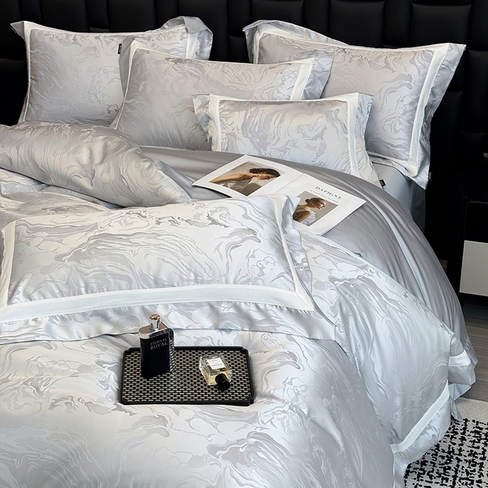 91家纺网 家纺一手货源 找家纺 2025新品床上用品高端A类100支天丝棉贡缎提花四件套全棉纯棉长绒棉夏季轻奢真丝全工艺 南溪-银衫灰