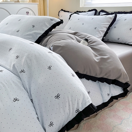 91家纺网 家纺一手货源 找家纺 （总）曼璐家纺 2025新款有氧水洗棉赫本风法式黑色花边单被套
