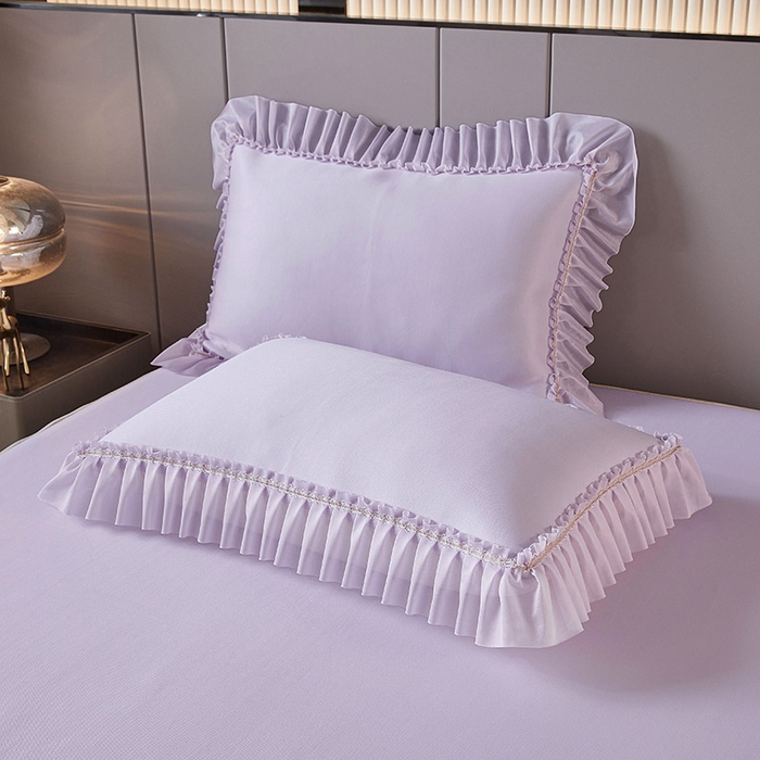 91家纺网 家纺一手货源 找家纺 情恒家纺 2025新款纯色可拆卸PE海洋丝床裙席三件套 优雅紫