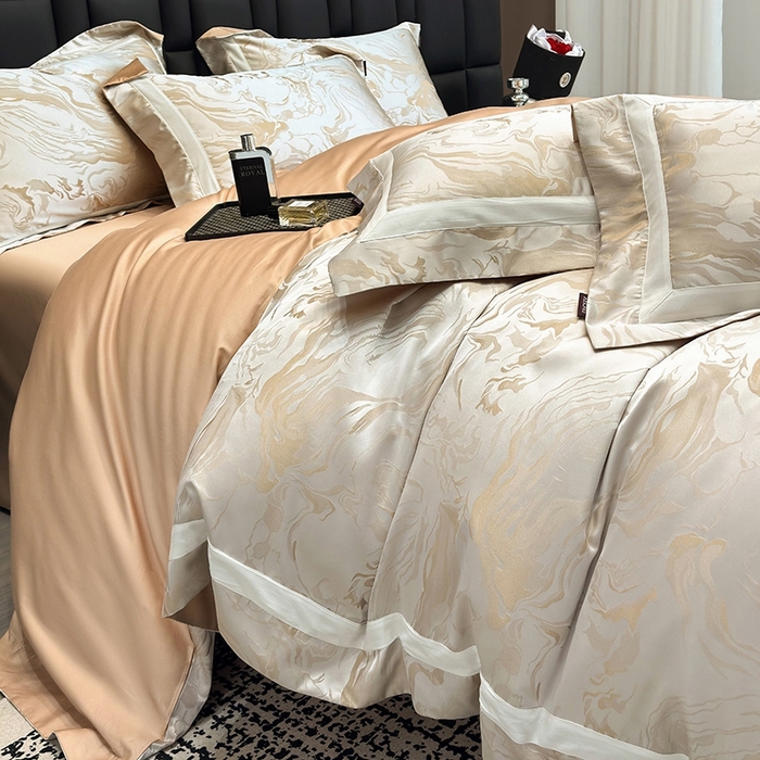 91家纺网 家纺一手货源 找家纺 2025新品床上用品高端A类100支天丝棉贡缎提花四件套全棉纯棉长绒棉夏季轻奢真丝全工艺 南溪-莉娅金