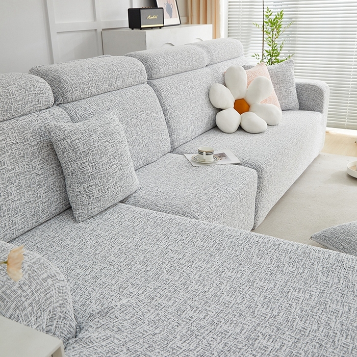 91家纺网 家纺一手货源 找家纺 丝绮鹿 2025新款竹节雪尼尔沙发套松紧款（贵妃图） 深中灰