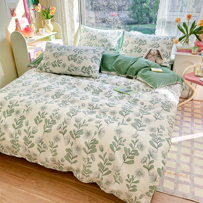 91家纺网 家纺一手货源 找家纺 琪格格 2025春夏新款全棉纯棉40S13372小清新四件套 森林花