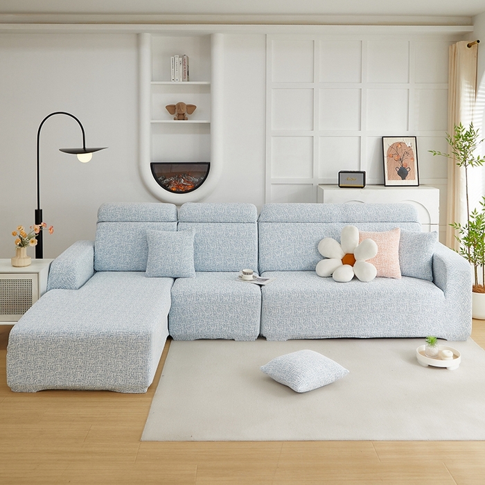 91家纺网 家纺一手货源 找家纺 丝绮鹿 2025新款竹节雪尼尔沙发套松紧款（贵妃图） 迷雾蓝