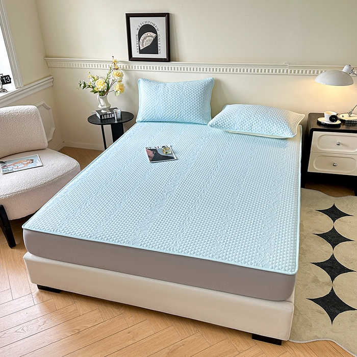 91家纺网 家纺一手货源 找家纺 布卢姆床垫2025新款A类PE乙纶冰豆豆床笠款凉席 夏日藤萝 蓝