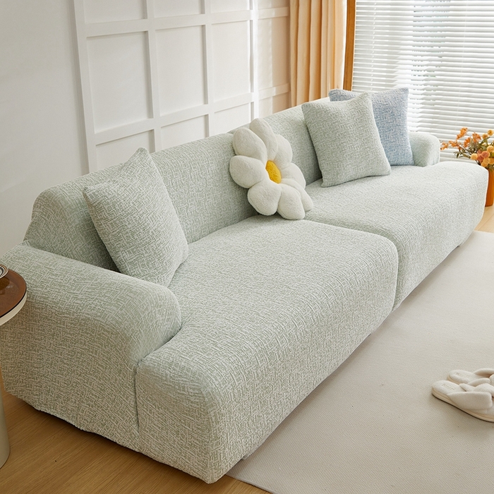 91家纺网 家纺一手货源 找家纺 丝绮鹿 2025新款竹节雪尼尔沙发套松紧款（大三人图）  薄荷绿