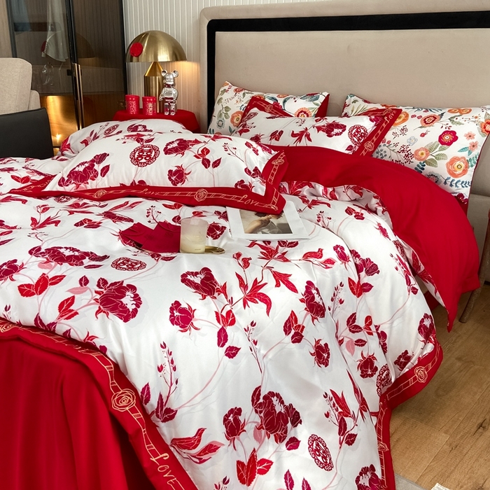 91家纺网 家纺一手货源 找家纺 用心 2022新款数码印花婚庆四件套