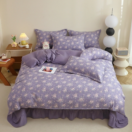 91家纺网 家纺一手货源 找家纺 一比一家纺 2025新款云感皱皱双层纱床盖四件套 豆蔻