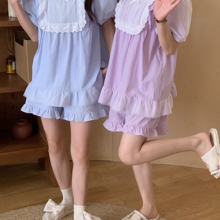 91家纺网 家纺一手货源 找家纺 （总）妍景家居生活馆2025新款韩系蕾丝花边方领套装-82967