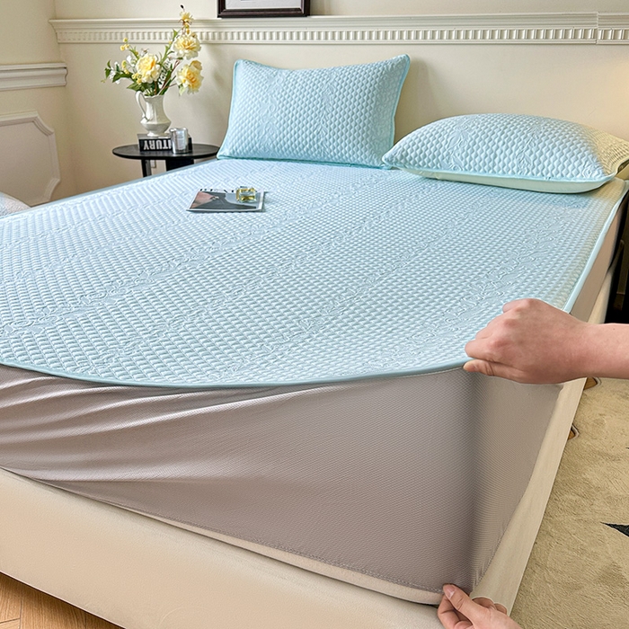 91家纺网 家纺一手货源 找家纺 布卢姆床垫2025新款A类PE乙纶冰豆豆床笠款凉席 夏日藤萝 蓝