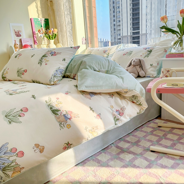 91家纺网 家纺一手货源 找家纺 琪格格 2025春夏新款全棉纯棉40S13372小清新四件套 逃家小兔