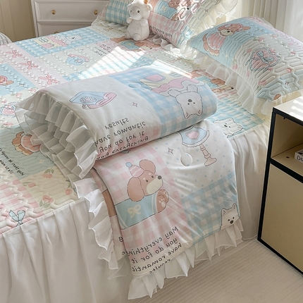 慕澄2025新款小版印花床裙款乳胶凉席凉感丝夏被四件套 音乐会