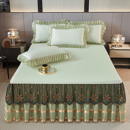 91家纺网 家纺一手货源 找家纺 （总）情恒家纺 2025新款纯色可拆卸PE海洋丝床裙席三件套