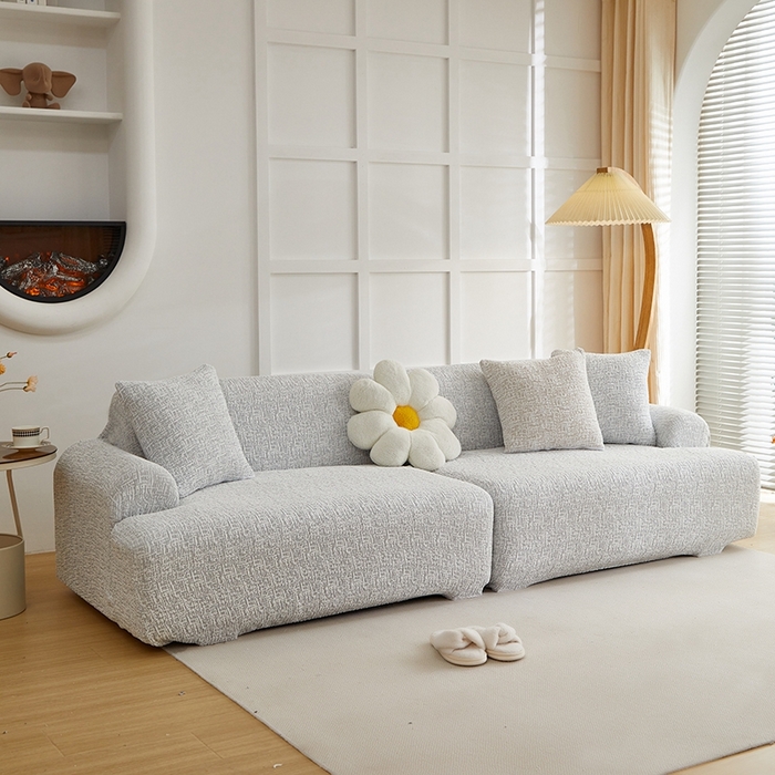 91家纺网 家纺一手货源 找家纺 丝绮鹿 2025新款竹节雪尼尔沙发套松紧款（大三人图）  月光浅灰