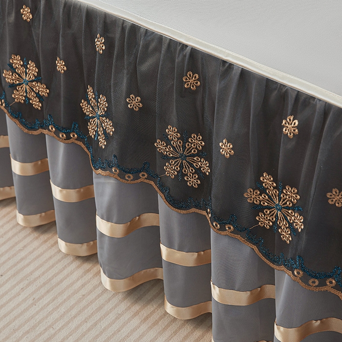 91家纺网 家纺一手货源 找家纺 情恒家纺 2025新款纯色可拆卸PE海洋丝床裙席三件套 绅士灰