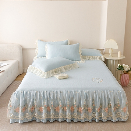 好儿喜家纺2025新款海洋丝凉感豆豆床裙凉席-花蜜 浅蓝 