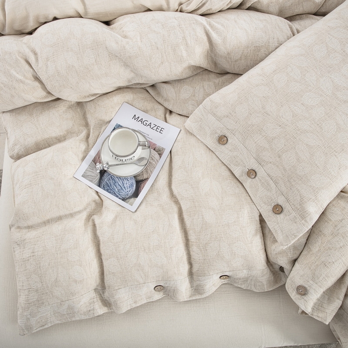 91家纺网 家纺一手货源 找家纺 鲁爱家纺供货 2025新款AB版棉麻纽扣款四件套  卷珠帘