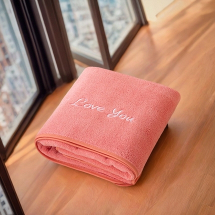 彩虹毛巾2025新款I Love you珊瑚绒毛巾浴巾套装网红情侣浴室加厚毛巾浴巾两件套 70*140cm浴巾一条-粉色