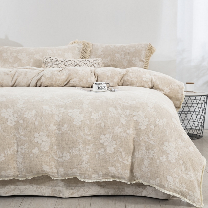 91家纺网 家纺一手货源 找家纺 鲁爱家纺供货 2025新款棉麻流苏款四件套 枫丹白露