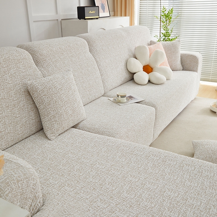 91家纺网 家纺一手货源 找家纺 丝绮鹿 2025新款竹节雪尼尔沙发套松紧款（贵妃图） 温柔咖