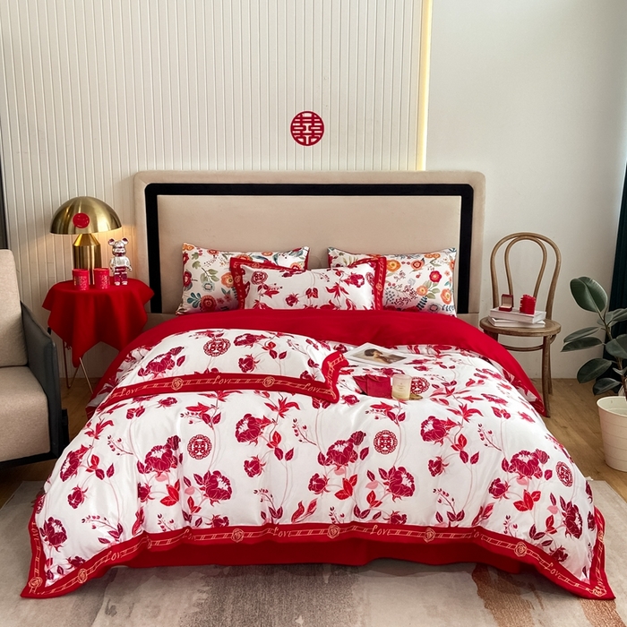 91家纺网 家纺一手货源 找家纺 用心 2022新款数码印花婚庆四件套