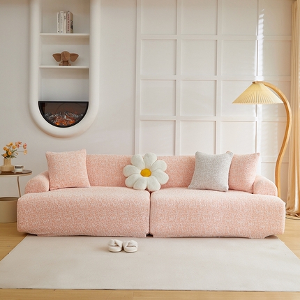 丝绮鹿 2025新款竹节雪尼尔沙发套松紧款（大三人图）  奶油橘