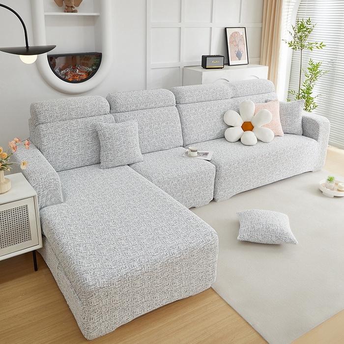 91家纺网 家纺一手货源 找家纺 丝绮鹿 2025新款竹节雪尼尔沙发套松紧款（贵妃图） 深中灰