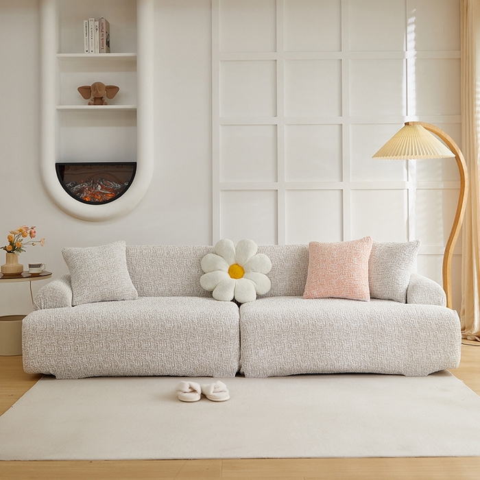 91家纺网 家纺一手货源 找家纺 丝绮鹿 2025新款竹节雪尼尔沙发套松紧款（大三人图）  温柔咖