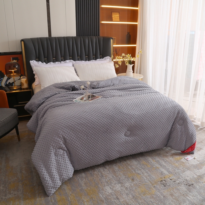 91家纺网 家纺一手货源 找家纺 妙赞2025新款5D双面绒豆豆被被子被芯 灰色