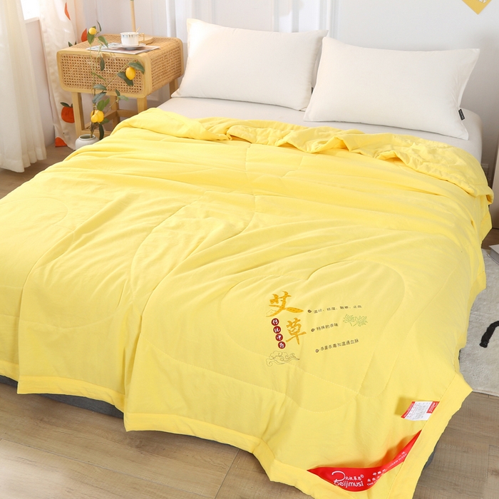 91家纺网 家纺一手货源 找家纺 妙赞2025新款水洗艾草夏被夏凉被空调被 黄色