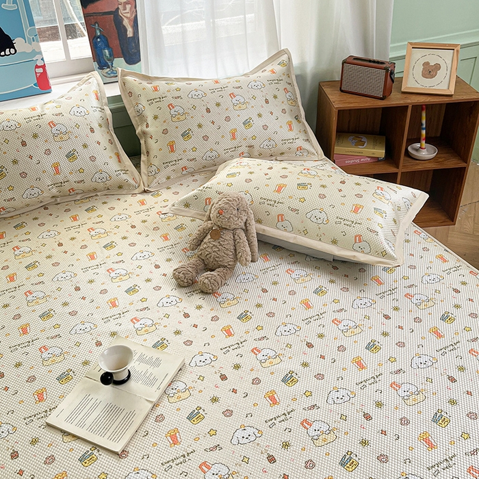 91家纺网 家纺一手货源 找家纺 布卢姆床垫2025新款A类数码印花冰藤席夏凉席--床笠款 爆米花床笠