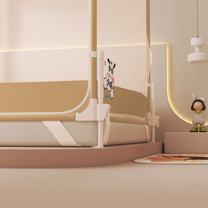 91家纺网 家纺一手货源 找家纺 （总）迪凡保罗蚊帐 2025新款2510小奶狗烫画围栏级防摔外穿杆坐床蚊帐