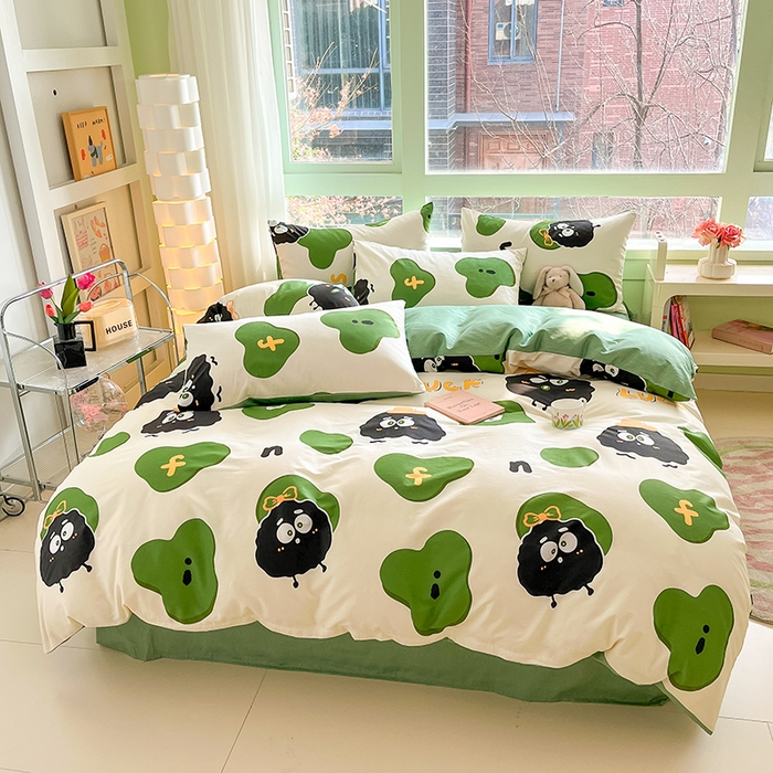 91家纺网 家纺一手货源 找家纺 琪格格 2025春夏新款全棉纯棉40S13372小清新四件套 小煤球