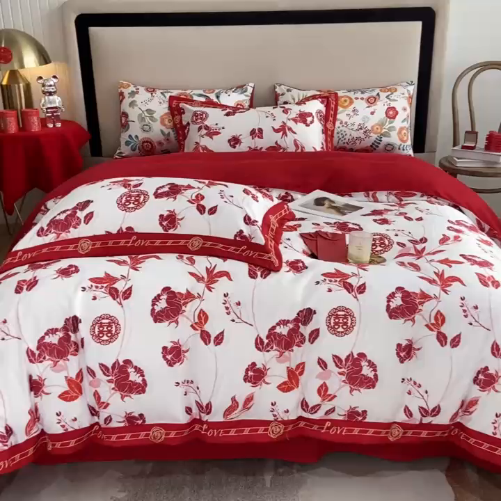 91家纺网 家纺一手货源 找家纺 用心 2022新款数码印花婚庆四件套