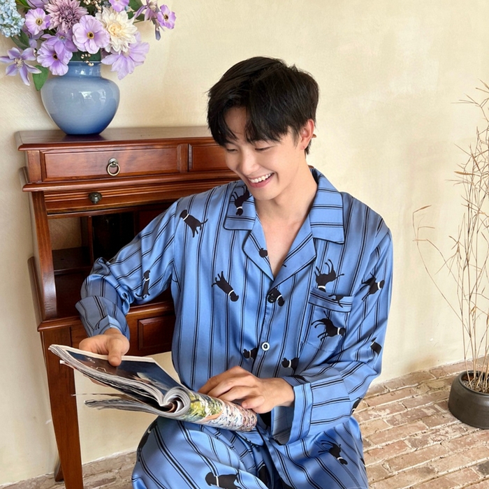 91家纺网 家纺一手货源 找家纺 （总）妍景家居生活馆2025新款冰雪丝男士条纹豹子蓝