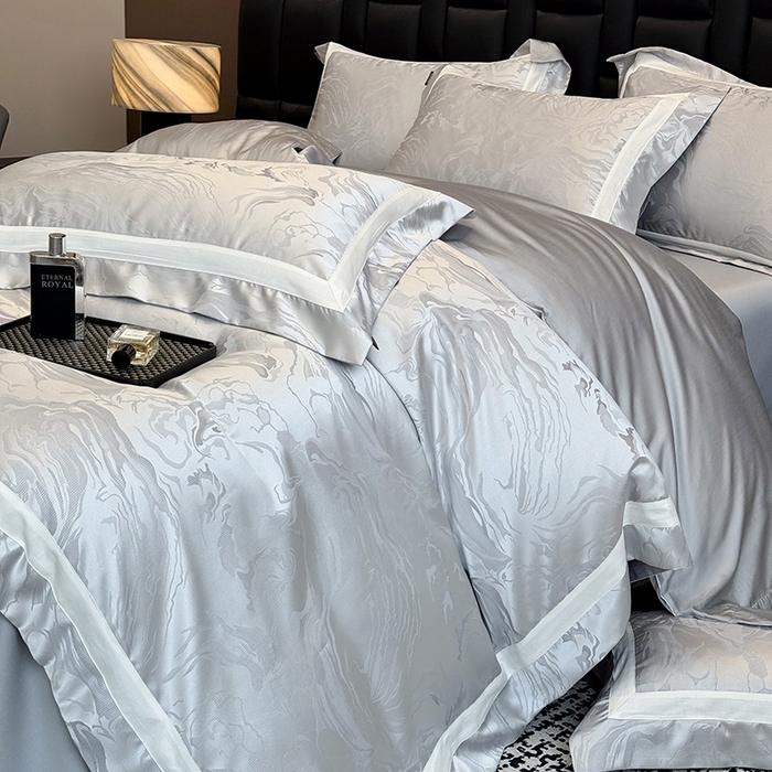 91家纺网 家纺一手货源 找家纺 2025新品床上用品高端A类100支天丝棉贡缎提花四件套全棉纯棉长绒棉夏季轻奢真丝全工艺 南溪-银衫灰