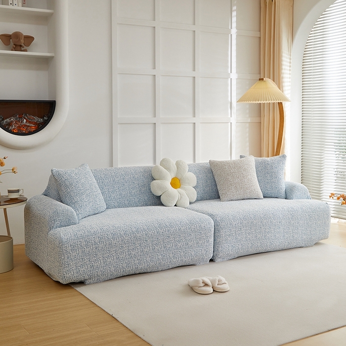 91家纺网 家纺一手货源 找家纺 丝绮鹿 2025新款竹节雪尼尔沙发套松紧款（大三人图）  迷雾蓝