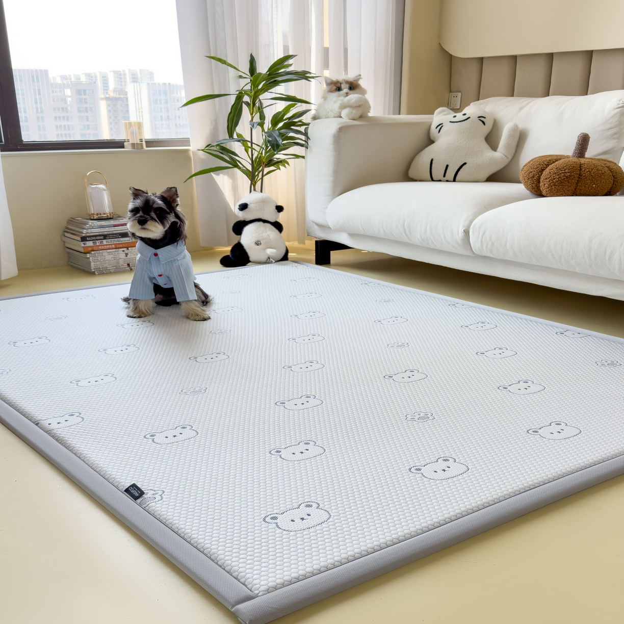 91家纺网 家纺一手货源 找家纺 席世家 2025新款凉感豆豆多功能垫 小熊-蓝