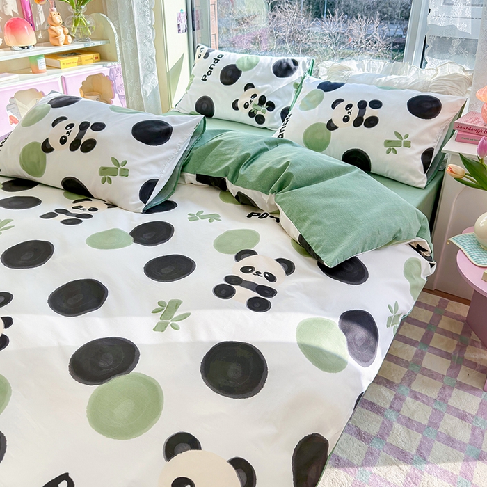 91家纺网 家纺一手货源 找家纺 琪格格 2025春夏新款全棉纯棉40S13372小清新四件套 熊猫