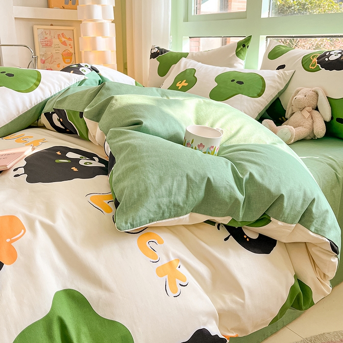 91家纺网 家纺一手货源 找家纺 琪格格 2025春夏新款全棉纯棉40S13372小清新四件套 小煤球