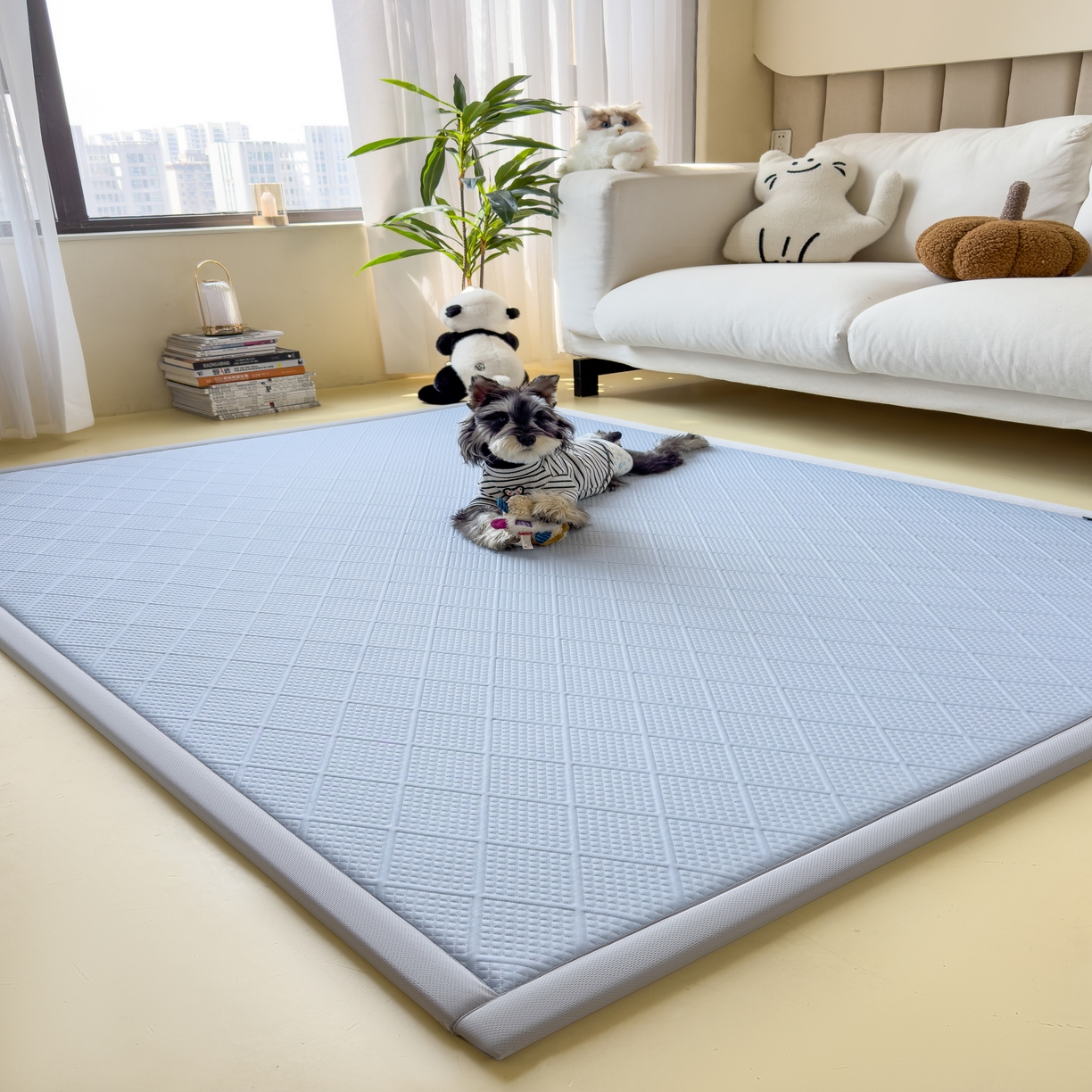 91家纺网 家纺一手货源 找家纺 席世家 2025新款凉感豆豆多功能垫 波洛格-蓝