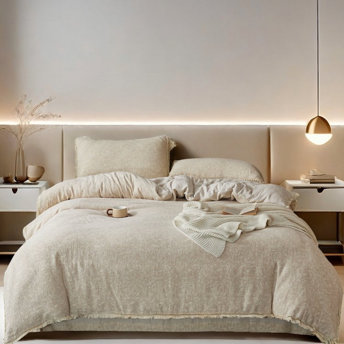 91家纺网 家纺一手货源 找家纺 鲁爱家纺供货 2025新款棉麻流苏款四件套 棉麻小花