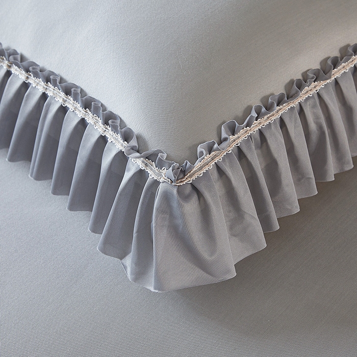 91家纺网 家纺一手货源 找家纺 情恒家纺 2025新款纯色可拆卸PE海洋丝床裙席三件套 绅士灰