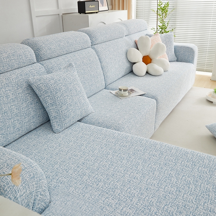 91家纺网 家纺一手货源 找家纺 丝绮鹿 2025新款竹节雪尼尔沙发套松紧款（贵妃图） 迷雾蓝