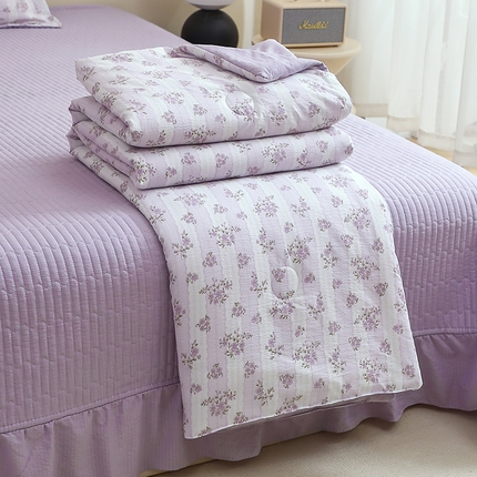 一比一家纺 2025新款云感皱皱双层纱床盖夏被四件套 半暖时光-紫
