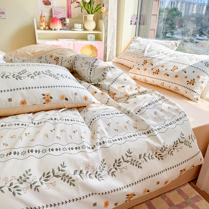 91家纺网 家纺一手货源 找家纺 琪格格 2025春夏新款全棉纯棉40S13372小清新四件套 春晓