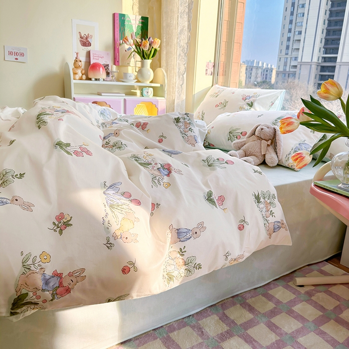 91家纺网 家纺一手货源 找家纺 琪格格 2025春夏新款全棉纯棉40S13372小清新四件套 逃家小兔